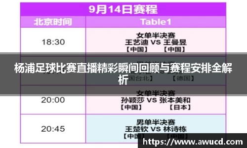 杨浦足球比赛直播精彩瞬间回顾与赛程安排全解析