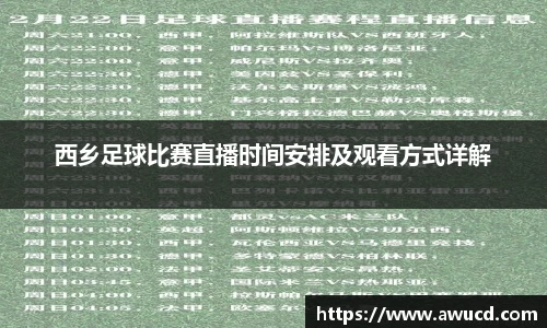 西乡足球比赛直播时间安排及观看方式详解